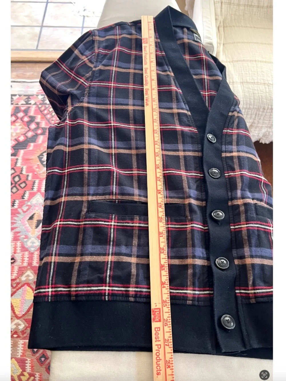 TODD SNYDER 100% Cotton  Plaid Button Up V-Neck Cardigan Jacket - XL